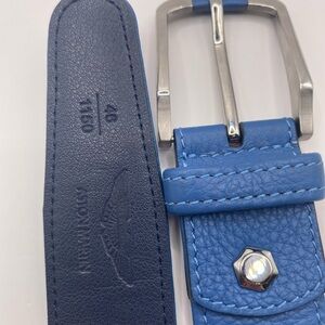 Stylish Blue Leather Belt with Silver Buckle
